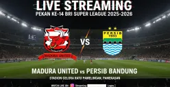 Ilustrasi - link live streaming pertandingan antara Madura United vs Persib Bandung pada pekan ke-14 BRI Super League 2025-2026. (Sumber: Generate AI)