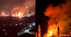 Potret kebakaran kilang minyak Pertamina di Dumai, Riau pada 1 Oktober 2025. (Sumber: X/@TroissiOto)