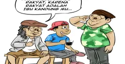 Ilustrasi obrolan warteg: Bung Heri, Mas Bro, dan Bang Yudi membicarakan semangat TNI yang selalu melindungi rakyat, dengan pesan bahwa rakyat adalah ibu kandung TNI. (Sumber: Poskota/Arif Setiadi)