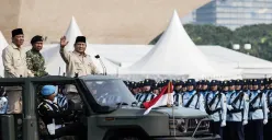 Presiden Prabowo Subianto saat peringatan HUT ke-80 TNI di kawasan Monas, Gambir, Jakarta Pusat, Minggu, 5 Oktober 2025. (Sumber: Poskota/Bilal Nugraha Ginanjar)