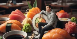 Hasil kreasi foto seseorang yang digabungkan dengan makanan diedit pakai prompt Gemini AI. (Sumber: Gemini AI)