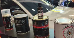Produk cat lokal Cat Spider unjuk kemampuan lewat teknologi Self-Healing dan Chrome Aerosol di IMX 2025. (Sumber: Poskota/Erwan Hartawan)