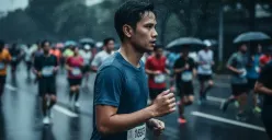 Hasil edit prompt Gemini AI foto cowok keren di event marathon. (Sumber: Freepik/drobotdean)