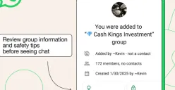 Ilustrasi fitur WhatsApp untuk mencegah aktivitas penipuan online. (Sumber: WhatsApp)