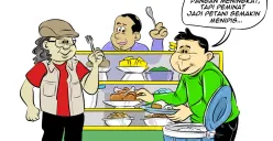 Ilustrasi Obrolan Warteg memperingati Hari Pangan Sedunia, menggambarkan meningkatnya kebutuhan pangan yang berbanding terbalik dengan menurunnya minat generasi muda menjadi petani. (Sumber: Poskota/Arif Setiadi)