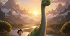 Ilustrasi foto The Good Dinosaur buatan Gemini AI. (Sumber: Poskota/Gemini AI)