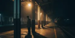 Prompt visual sinematik di stasiun kereta malam (Sumber: Gemini AI)