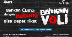 Poster promo kolaborasi bank bjb dan Vindes Sport “Bahkan Voli 3”, mengajak masyarakat menabung untuk mendapatkan tiket menonton ajang sportainment seru antara The Musician dan The Actors. (Sumber: Istimewa)