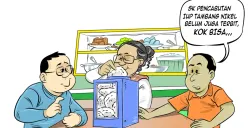 Ilustrasi obrolan warteg membahas lambatnya penerbitan SK pencabutan izin usaha pertambangan (IUP) nikel di Raja Ampat yang hingga kini belum terbit meski diumumkan sejak Juni 2025. (Sumber: Poskota/Arif Setiadi)