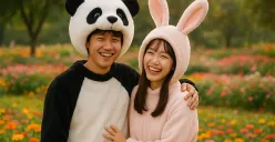 Foto pakai busana lucu bareng pasangan dengan edit pakai prompt Gemini AI (Sumber: AI)