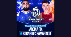 LINK LIVE STREAMING Big Match Arema FC vs Borneo FC Hari Ini 26 Oktober 2025 Pukul 15.30 WIB Gratis (Sumber: Instagram/sports.indosiar/Edited Muhammad Ibrahim)