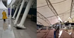 Lapangan olahraga padel yang berlokasi di Taman Villa Meruya, Kembangan, Jakarta Barat, ambruk pada Minggu, 26 Oktober 2025 siang. (Sumber: Istimewa)