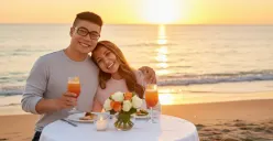 Hasil edit prompt Gemini AI terbaru untuk membuat foto pasangan dinner romantis di pantai. (Sumber: Freepik/pressfoto)