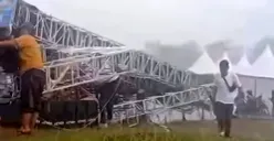 Tangkap layar panggung Gunungsindur Expo 2025 roboh akibat hujan dan angin kencang.