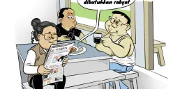Ilustrasi obrolan warteg - Seseorang dari tiga sahabat berujar bahwa wakil rakyat harus cepat merespons kebutuhan publik dengan kebijakan nyata prorakyat. (Sumber: Poskota/Arif Setiadi)
