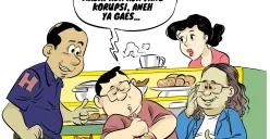 Ilustrasi obrolan tiga sahabat di warteg soal gaji wakil rakyat yang masih jadi sorotan, bahkan dengan penghasilan besar pun isu korupsi tetap mencuat. (Sumber: Poskota/Arif Setiadi)