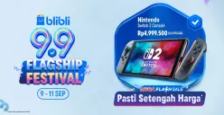 Blibli 9.9 Flagship Festival hadir 9–11 September dengan Mega Flash Sale “Pasti Setengah Harga”, salah satunya Nintendo Switch 2 Console hanya Rp4.999.500 dari Rp9.999.000. (Sumber: Blibli)