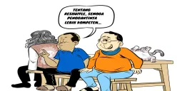 Ilustrasi obrolan warteg seputar reshuffle kabinet, warga berharap menteri pengganti lebih kompeten dalam menjalankan tugasnya. (Sumber: Poskota/Arif Setiadi)