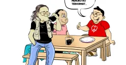 Ilustrasi obrolan warteg tiga sahabat membahas pengunduran diri Rahayu Saraswati dari DPR RI, yang dinilai sebagai langkah terhormat penuh tanggung jawab. (Sumber: Poskota/Arif Setiadi)