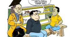 Ilustrasi obrolan warteg membahas pentingnya pendidikan sebagai syarat pencalonan dengan bukti kelulusan yang sah dan asli. (Sumber: Poskota/Arif Setiadi)