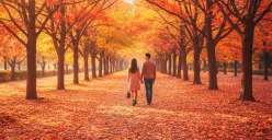 Ilustrasi foto Gemini AI musim gugur di Nami Island, Korea Selatan. (Sumber: Poskota/Gemini AI)