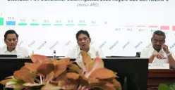 Menteri Keuangan Purbaya Yudhi Sadewa, Wakil Menteri Keuangan Suahasil Nazara, Wakil Menteri Keuangan Thomas A. M. Djiwandono memberikan keterangan pers APBN KiTa di Jakarta, Senin, 22 September 2025. (Sumber: Poskota/Bilal Nugraha Ginanjar)