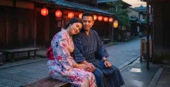 Ilustrasi foto Gemini AI di Jepang bersama pasangan. (Sumber: Poskota/Gemini AI)