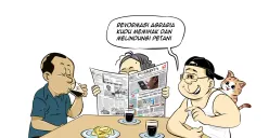Ilustrasi obrolan warteg yang menyinggung tuntutan reformasi agraria. Perbincangan yang menekankan pentingnya kebijakan yang memihak dan melindungi petani sejati. (Sumber: Poskota/Arif Setiadi)