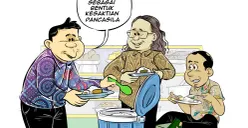 Ilustrasi obrolan warteg Bung Heri, Mas Bro, dan Bang Yudi yang menekankan pentingnya menghargai perbedaan sebagai wujud pengamalan nilai Pancasila pada peringatan Hari Kesaktian Pancasila. (Sumber: Poskota/Arif Setiadi)