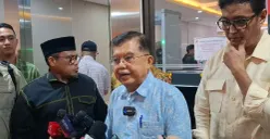 Wakil Presiden Republik Indonesia ke-10 dan ke-12, Jusuf Kalla, saat ditemui di Bareskrim Polri, Jakarta Selatan, Rabu, 8 April 2026. (Sumber: Poskota/Ali Mansur)
