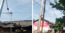 Tiang tower provider roboh menimpa rumah kontrakan di kawasan Kembangan Utara, Kembangan, Jakarta Barat, Kamis, 11 April 2026. (Sumber: Istimewa)