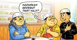 Ilustrasi Obrolan Warteg terkait wacana war tiket haji. (Sumber: Poskota/Arif Setiadi)