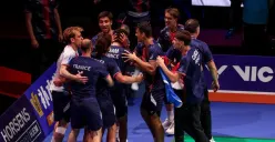 Prancis menciptakan kejutan besar dengan menundukkan Indonesia dengan skor 4-1 di Thomas Cup 2026. (Sumber: Instagram/@popov_christo)