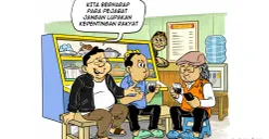 Heri, Yudi, dan Mas Bro dalam obrolan warteg hari ini, Senin, 2 Februari 2026. (Sumber: Poskota/Arif Setiadi)