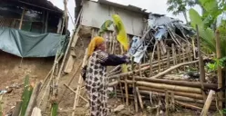 Sejumlah rumah warga di Cikulur, Lebak rusak dan mengkhawatirkan setelah tanah longsor yang terkikis air sungai Ciujung. (Sumber: Istimewa)