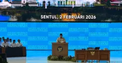Presiden Prabowo Subianto saat memberi taklimat dalam Rakornas 2026, di SICC Bogor. (Sumber: Poskota/Giffar Rivana)