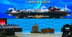 Presiden Prabowo saat memberikan taklimat dalam Rakornas 2026 di SICC Bogor, Senin 2 Februari 2026. (Sumber: Poskota/Giffar Rivana)