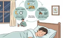 Ilustrasi. Tips mengatur pola tidur saat puasa Ramadan agar tubuh tetap bugar, fokus, dan produktif. (Sumber: Poskota/AI Generated)