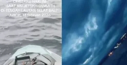 Wanita terdampar di tengah laut setelah aki jetski mati mendadak diselamatkan kapal KMP Karya Maritim 3, lalu melihat fenomena awan berbentuk lafaz Allah yang membuat publik heboh. (Sumber: Instagram/@lokalfeedsid)