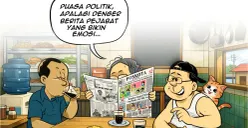 Ilustrasi Obrolan Warteg edisi Rabu, 25 Februari 2026 tentang puasa politik. (Sumber: Poskota/Arif Setiadi)