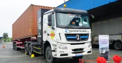 Kalista, Nusatama, dan Toyota Tsusho Indonesia memulai uji coba truk kontainer listrik heavy duty. (Sumber: Dok. Kalista)