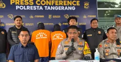 Kapolresta Tangerang, Kombes Pol Andi Muhammad Indra Waspada melakukan press release ungkap kasus pembunuhan. (Sumber: Poskota/Veronica Prasetio)