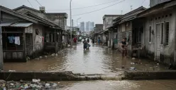 Ilustrasi banjir rob di kawasan pesisir Jakarta. (Sumber: Gemini AI)