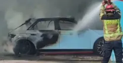 Hyundai Ioniq 5 N terbakar di sebuah bengkel di Medan pada 7 Januari 2026. (Sumber: Istimewa)