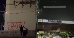 Coretan pilok dan spanduk provokatif di kawasan Jembatan Layang Pasupati, Bandung, jelang pertandingan Persib Bandung vs Persija Jakarta. (Sumber: X/@casualultraindo)