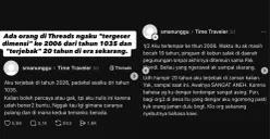 Tangkapan layar utas Akun Smanunggu di Threads yang mengklaim sebagai penjelajah waktu dari tahun 1035 Masehi dan viral di media sosial. (Sumber: Instagram/@skrinsit)