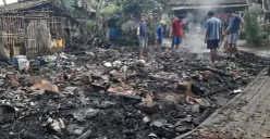 Kondisi rumah Sukamto rata dengan tanah usai dilalap api. (Sumber: Dok. Polsek Cikeusal)