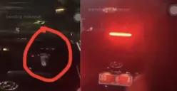 Tangkapan layar video viral yang memperlihatkan mobil berpelat merah diduga milik pejabat Sulsel terekam sedang memainkan judi online di jalan raya. (Sumber: Threads/@trending_makassar)