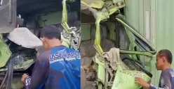 Kernet truk tewas dan sopir luka akibat kecelakaan truk box Hino di Tol Cipularang, Senin, 19 Januari 2026. (Sumber: tangkapan layar)