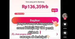 Tampilan fitur “Potong Harga 100 Perak” di TikTok Shop yang hanya muncul pada akun tertentu sesuai syarat dan ketentuan event. (Sumber: Tiktok/@racunbe.tesha)